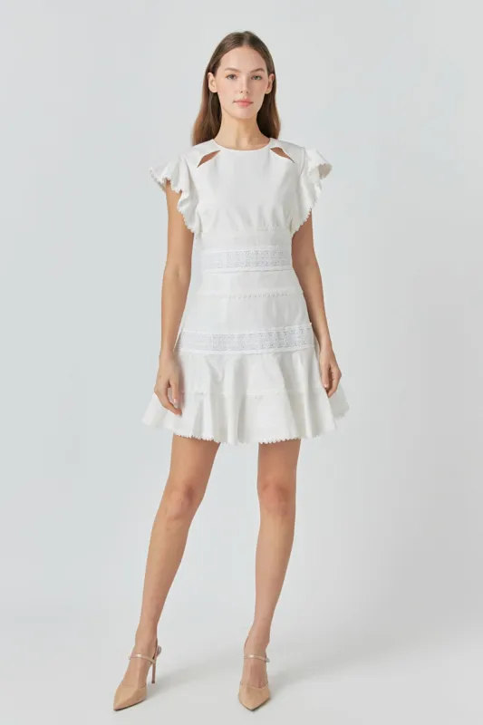 Lace Trimmed Ruffle Sleeve Dress with Cutout made by Endless Rose
