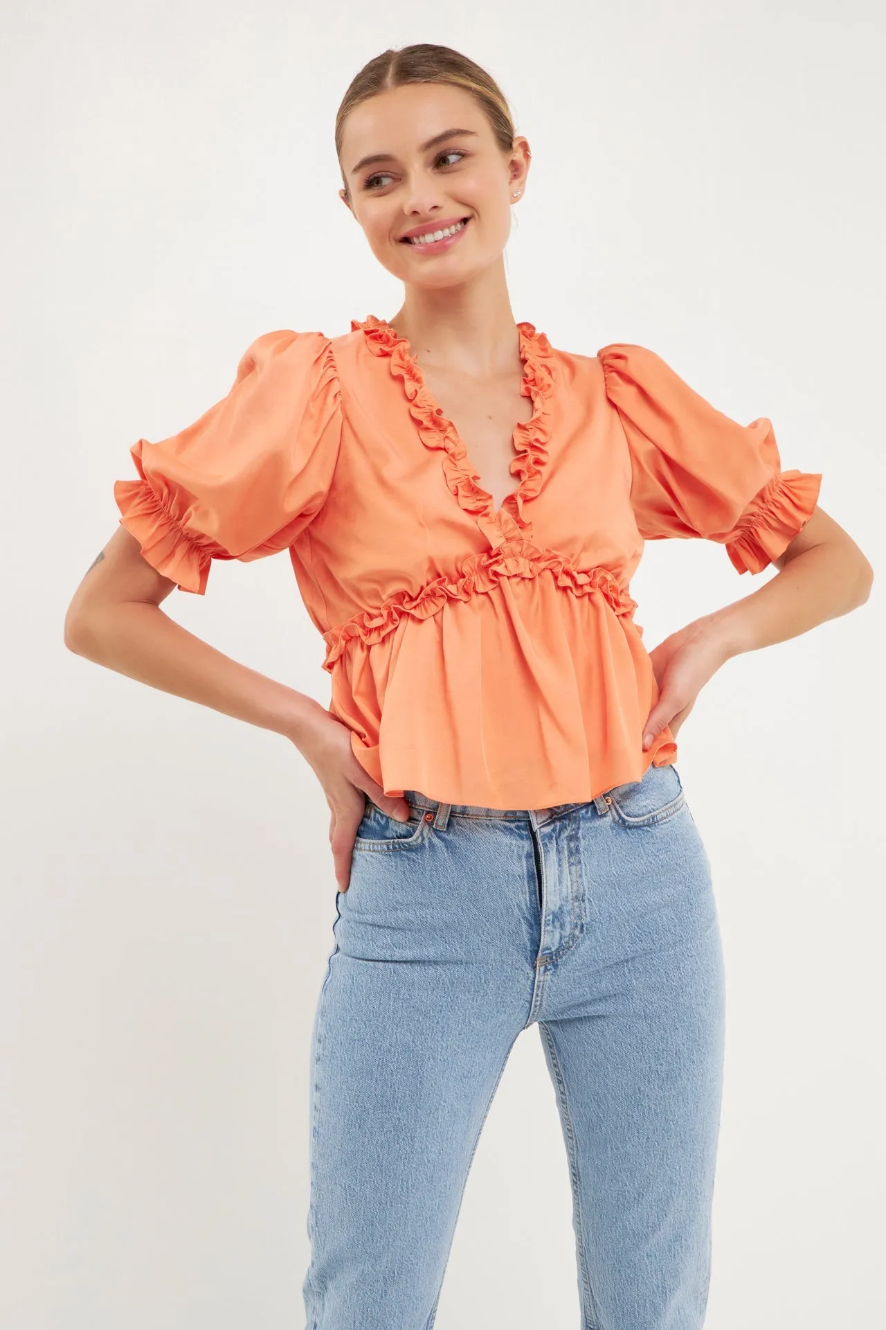 Ruffle Detail Top with Puff Sleeves sold by Endless Rose product image thumbnail 5