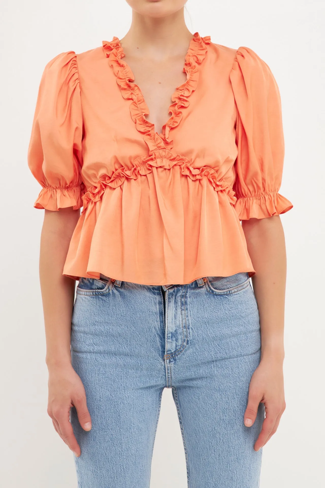 Ruffle Detail Top with Puff Sleeves sold by Endless Rose product image thumbnail 2