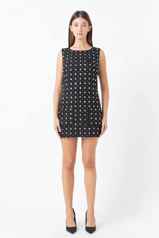 Premium Floral Embellishment Tweed Mini Dress sold by Endless Rose