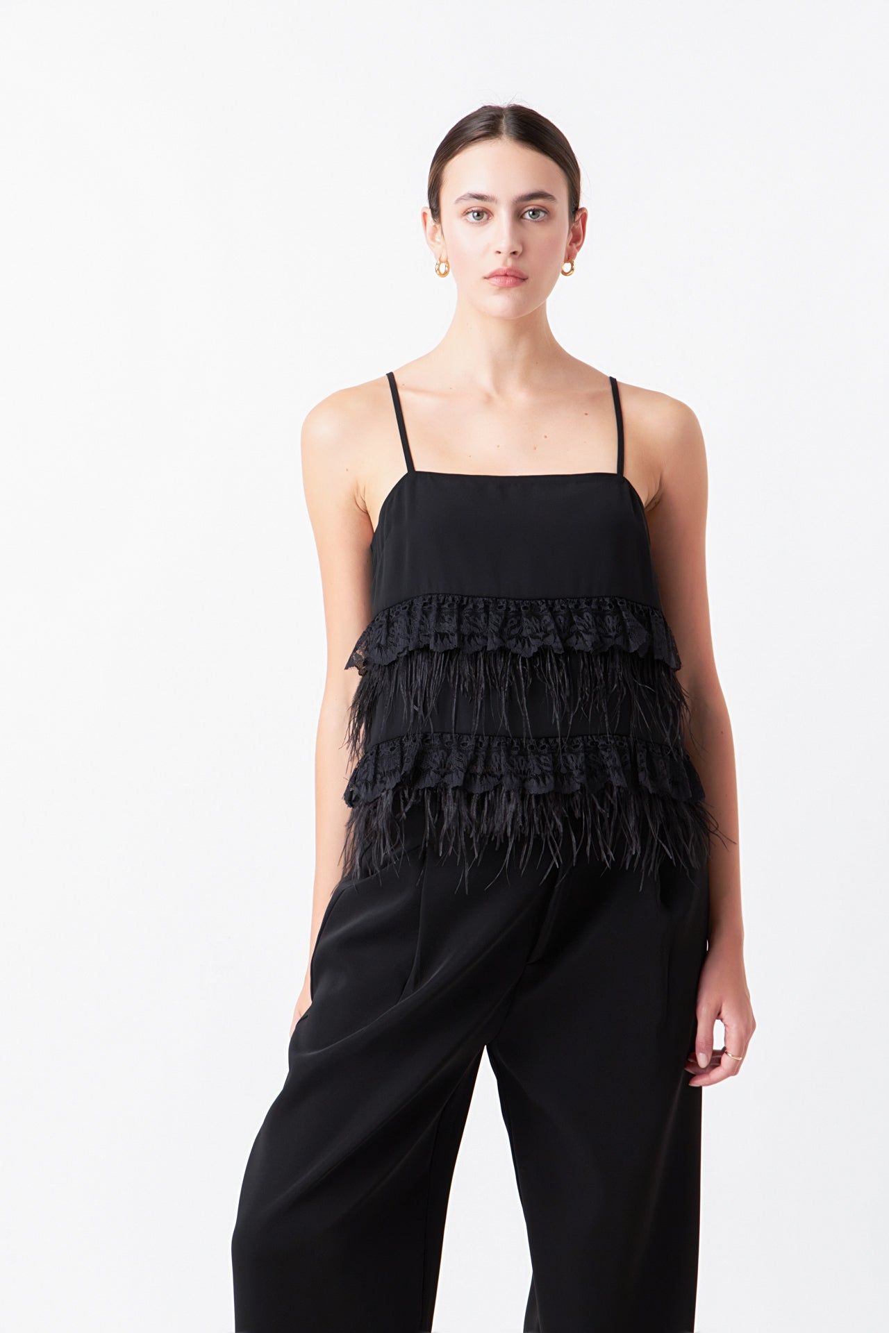 Lace & Feather Trim Tank Top sold by Endless Rose product image thumbnail 5