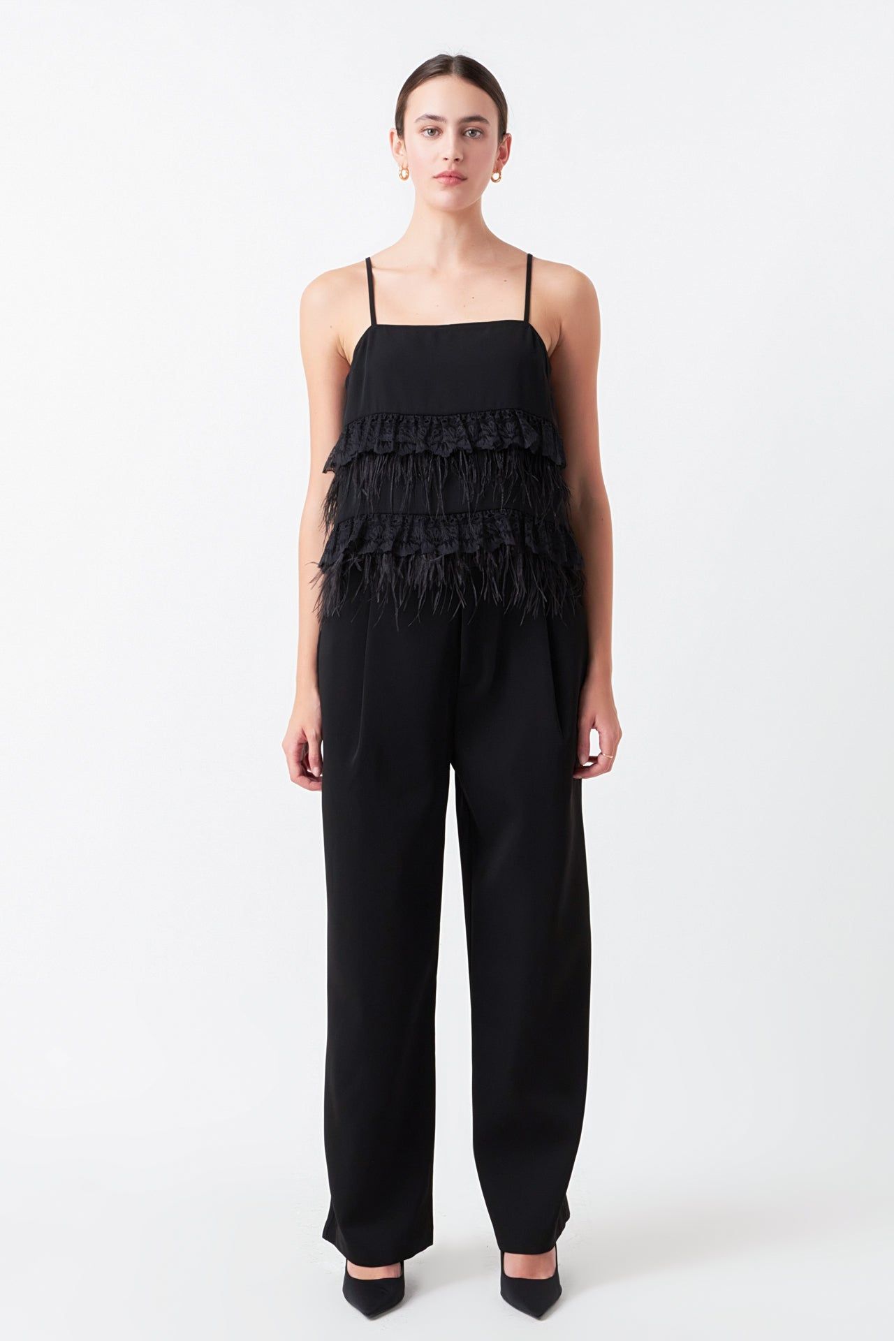 Lace & Feather Trim Tank Top sold by Endless Rose