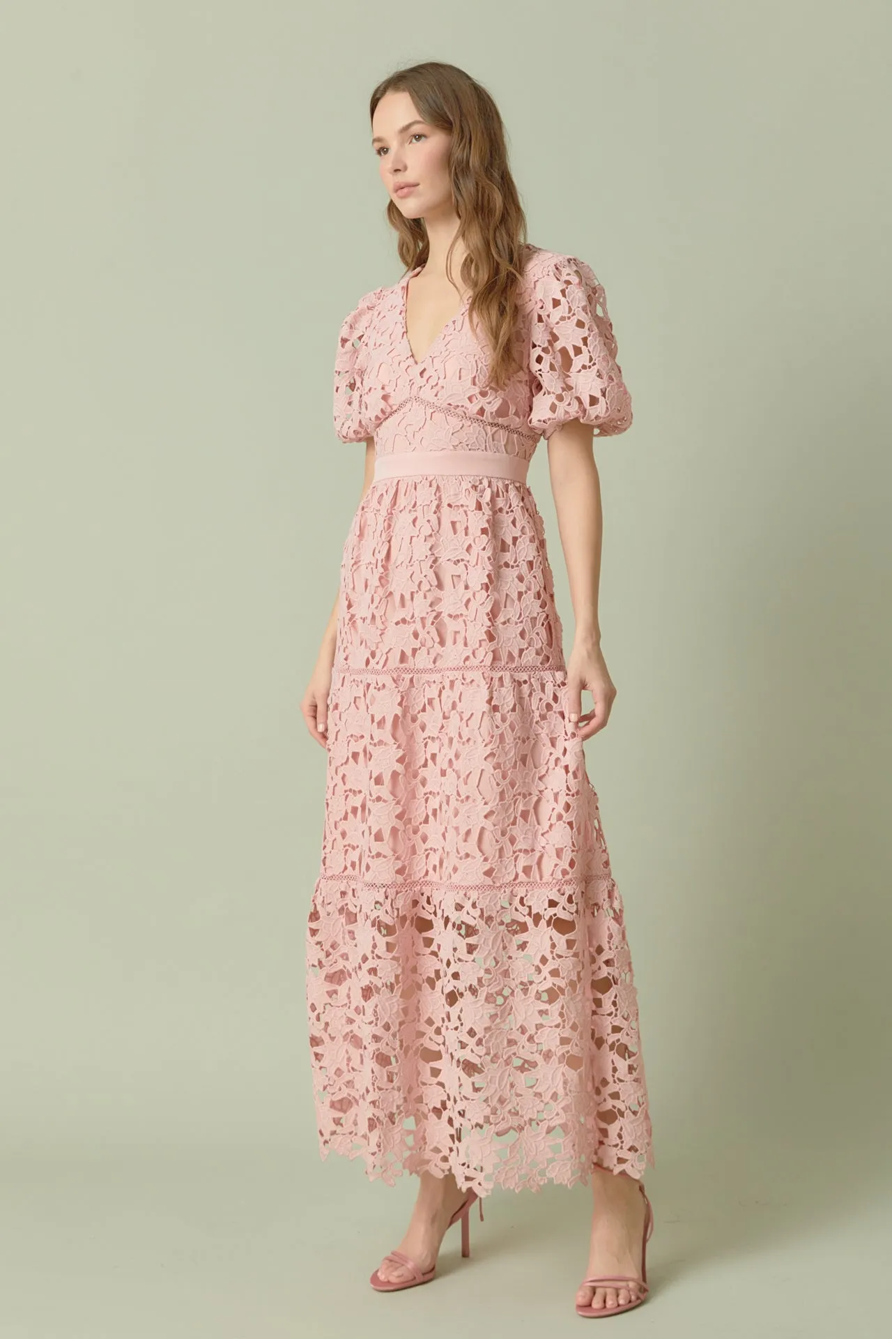Puff Sleeve Lace Tiered Maxi Dress sold by Endless Rose product image thumbnail 3
