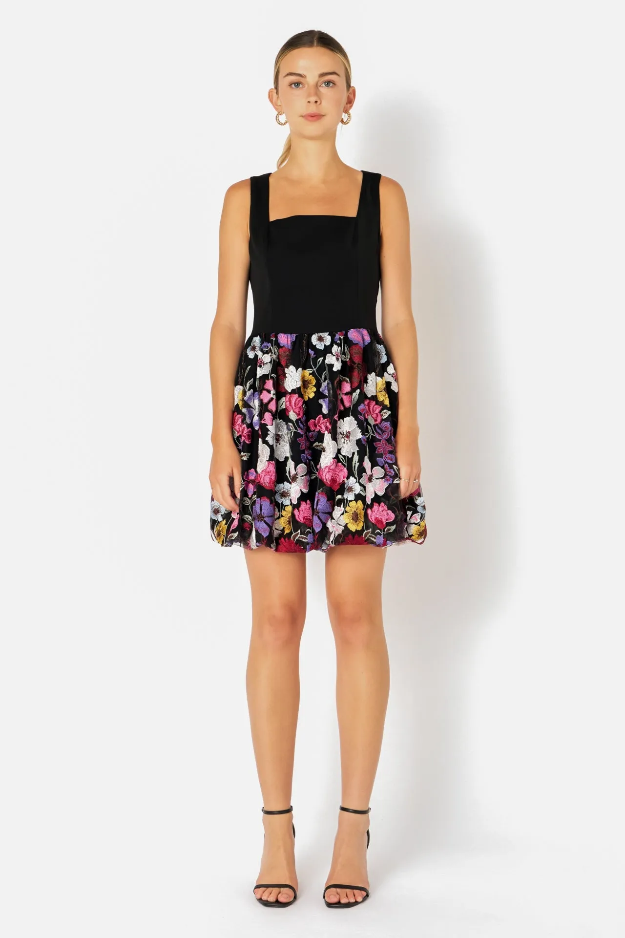 Square Neck Floral Embroidered Mini Dress sold by Endless Rose