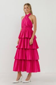 Crossed Halter Neck Tiered Maxi Dress sold by Endless Rose