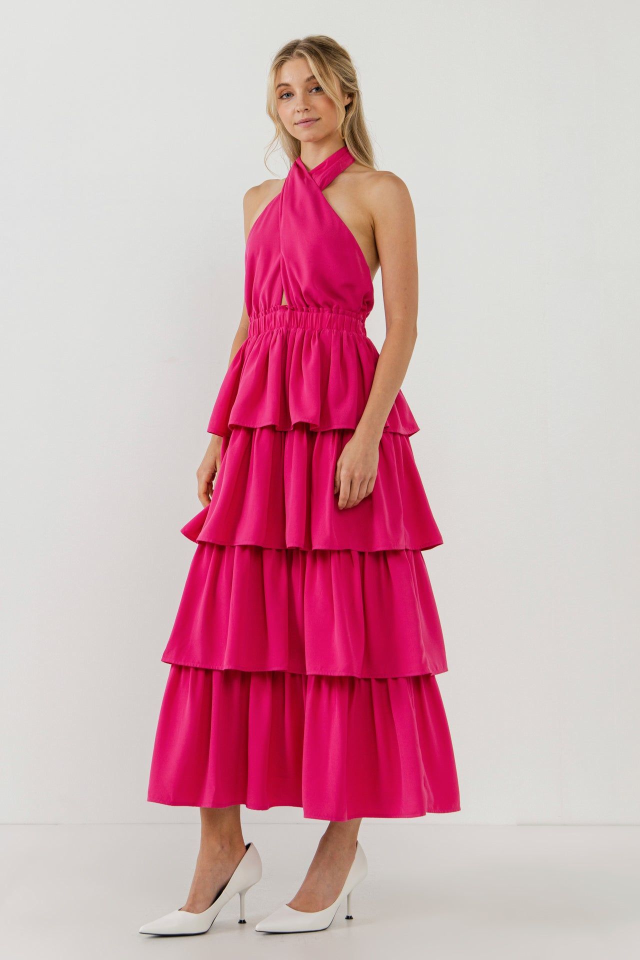 Crossed Halter Neck Tiered Maxi Dress sold by Endless Rose product image thumbnail 4