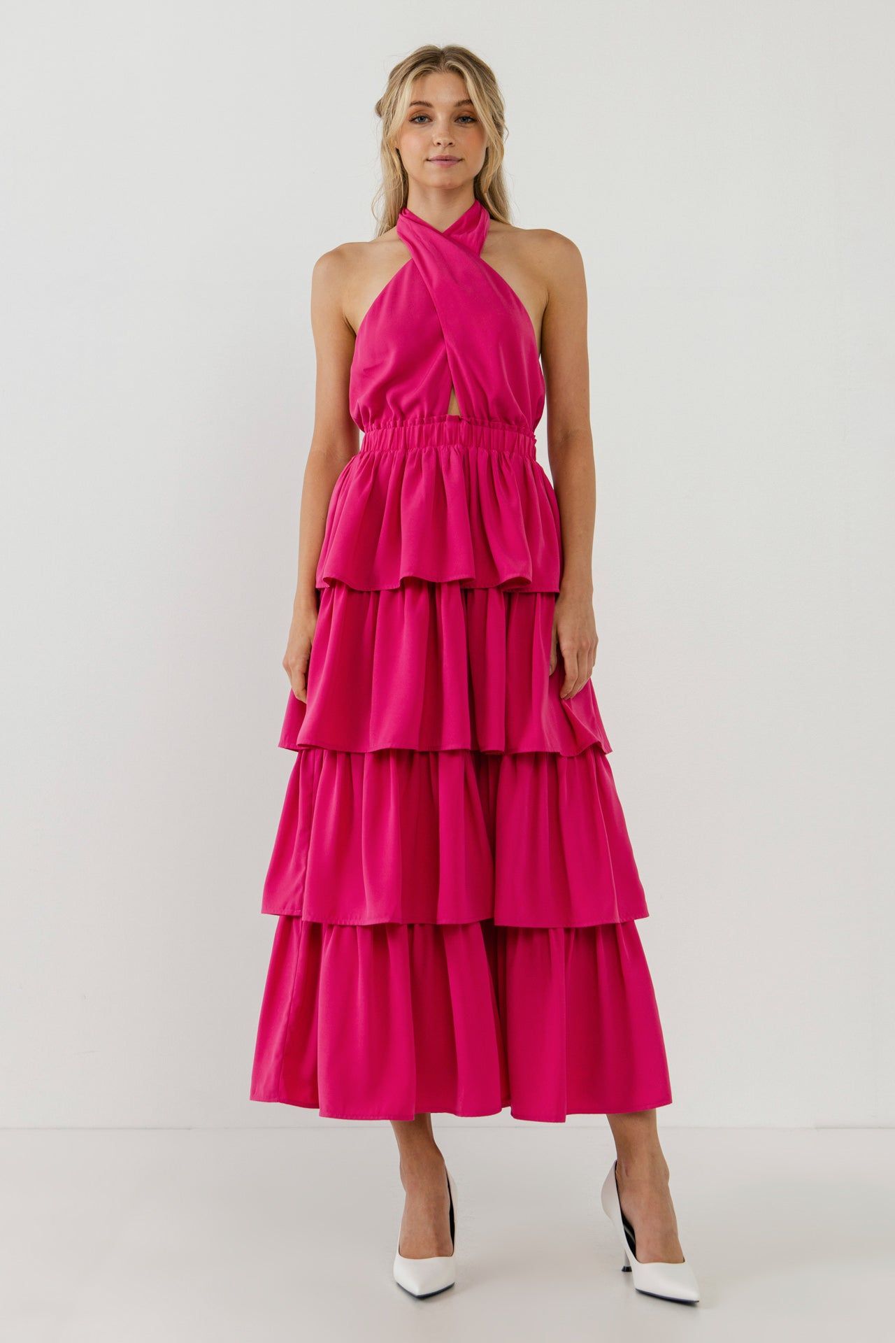 Crossed Halter Neck Tiered Maxi Dress sold by Endless Rose