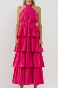 Crossed Halter Neck Tiered Maxi Dress sold by Endless Rose