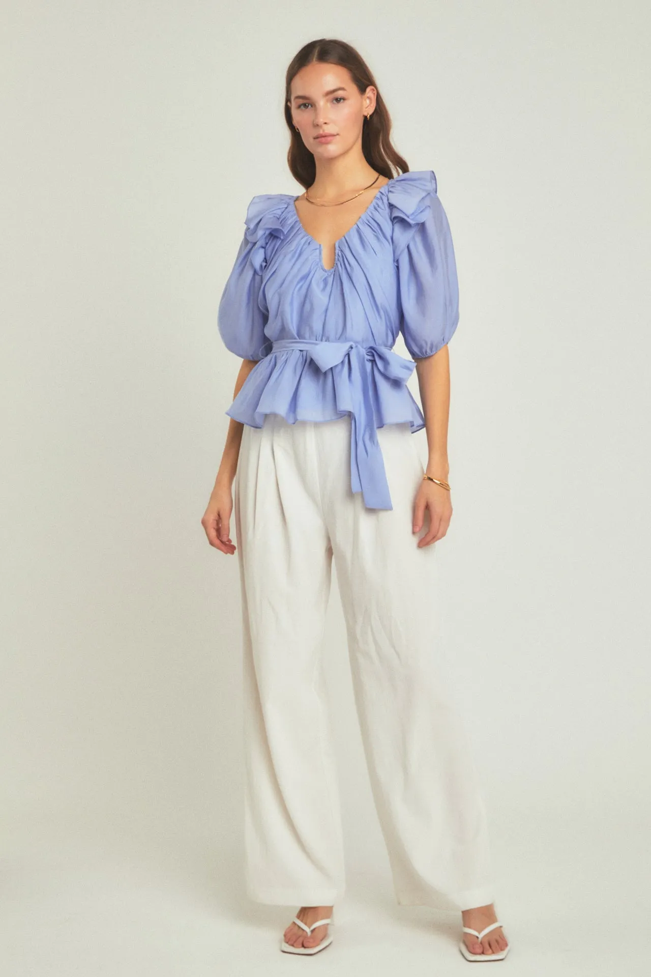 Puff Sleeve Peplum Top sold by Endless Rose