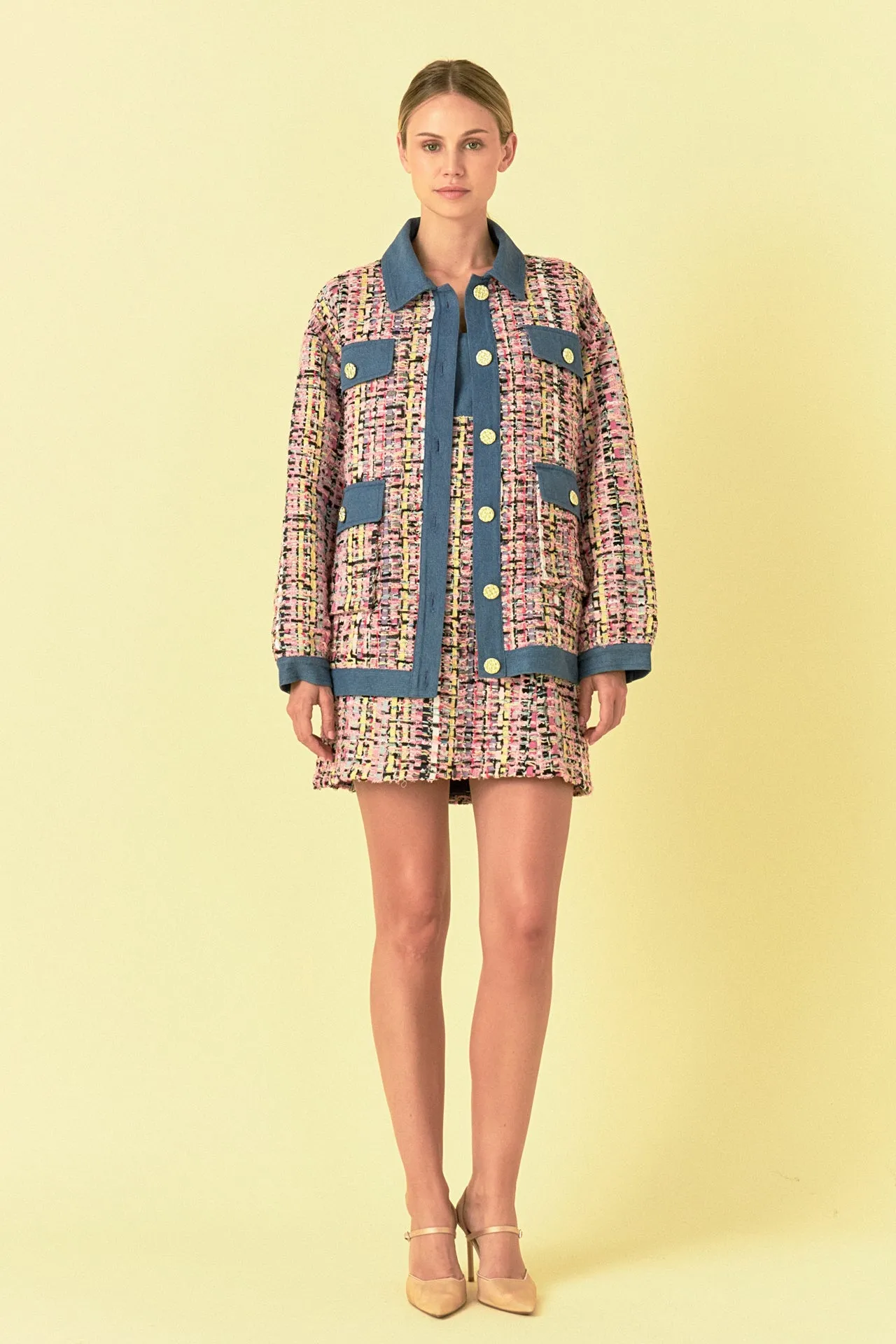 Premium Tweed & Denim Combo Jacket sold by Endless Rose