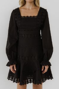 Square Neckline Lace Trim Dress sold by Endless Rose