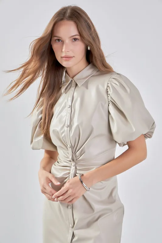 Short-Sleeve Faux Leather Mini Dress sold by Endless Rose