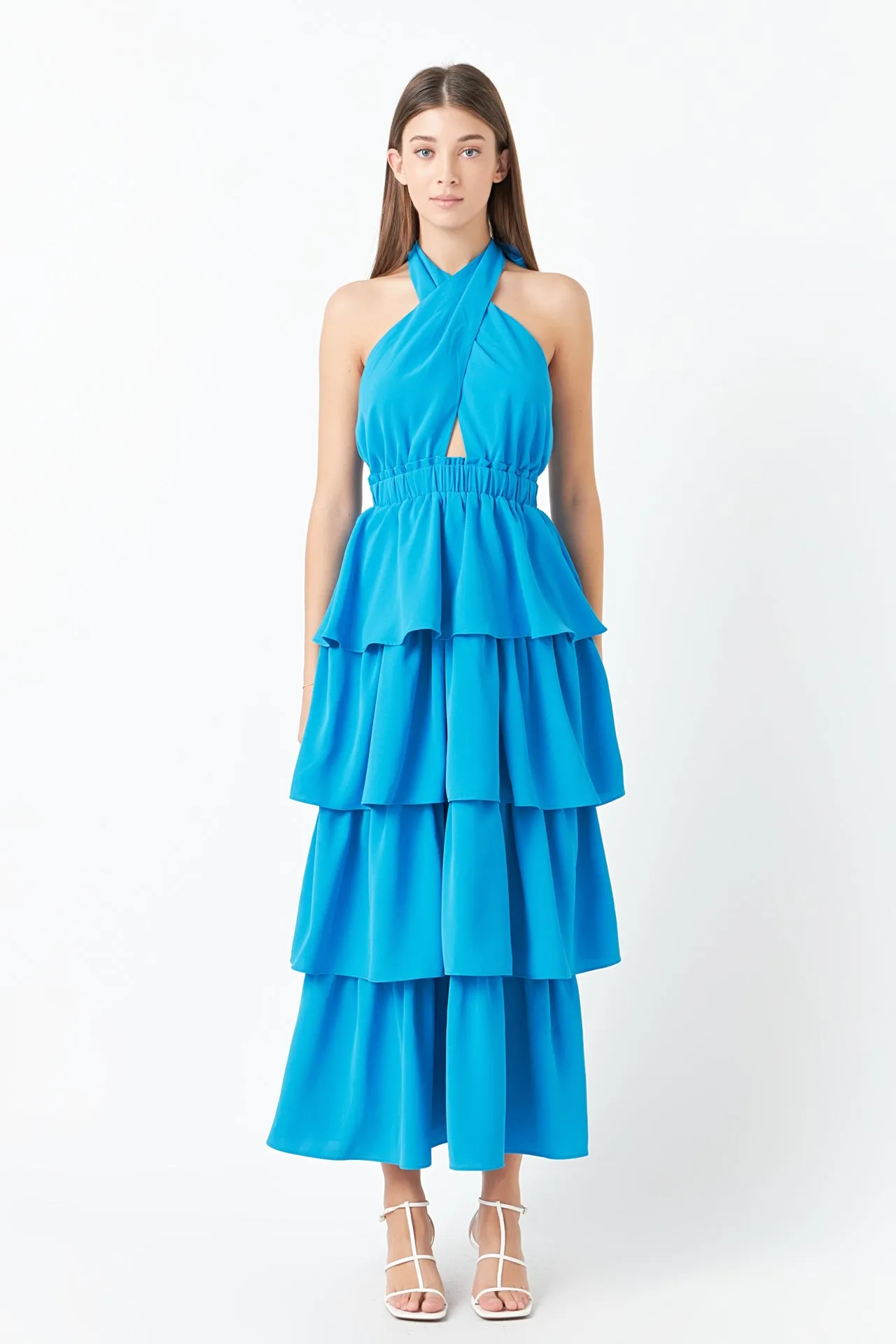 Cross Halter Neck Tiered Maxi Dress sold by Endless Rose