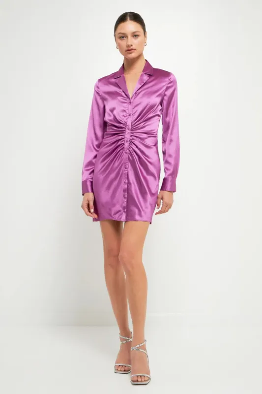 Satin Ruched Long-Sleeve Mini Dress sold by Endless Rose