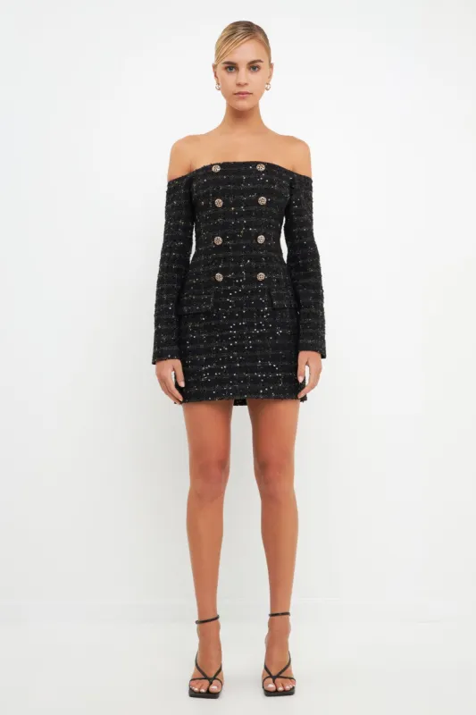 Off-The-Shoulder Tweed Mini Dress sold by Endless Rose