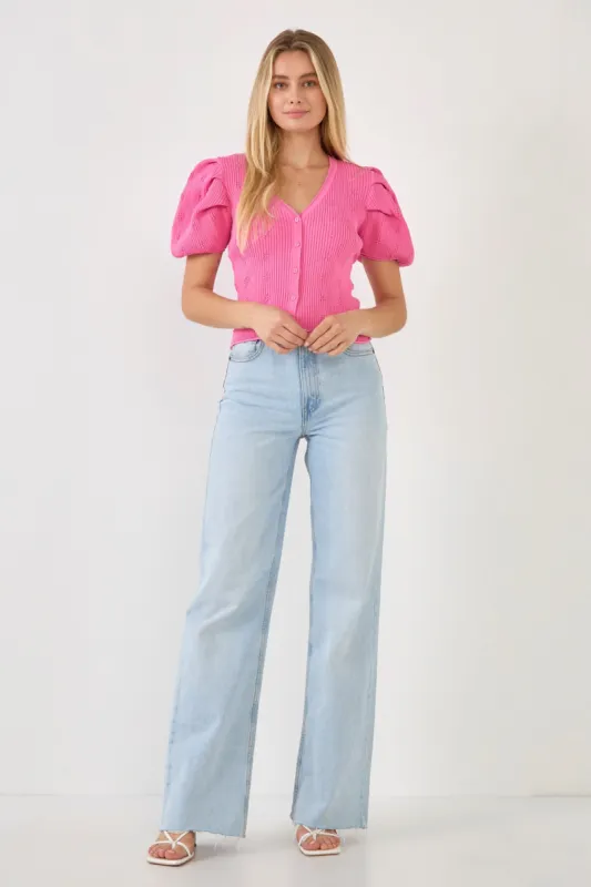 Floral Puff Short Sleeve Cardigan sold by Endless Rose