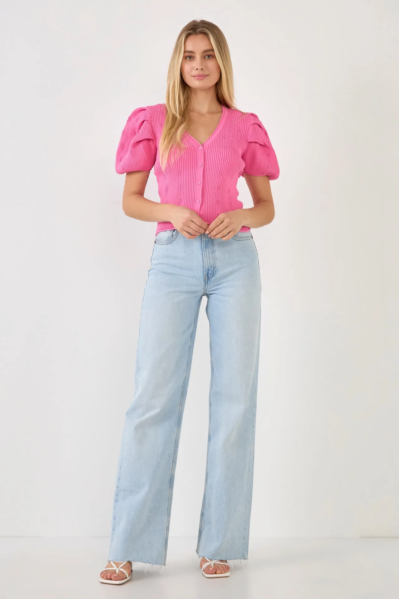 Floral Puff Short Sleeve Cardigan sold by Endless Rose
