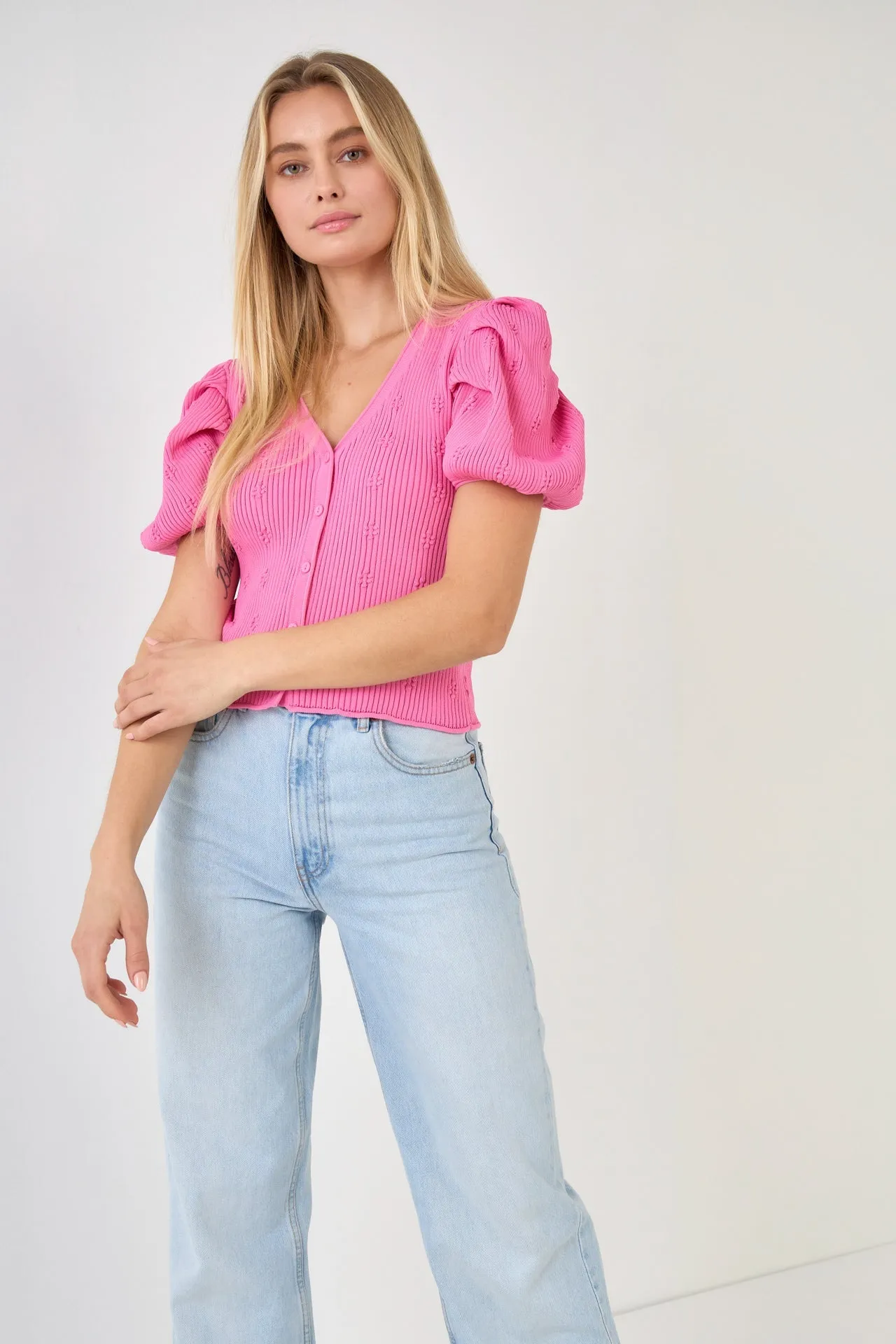 Floral Puff Short Sleeve Cardigan sold by Endless Rose product image thumbnail 5