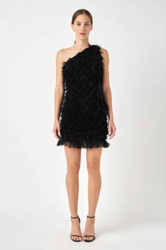 Mesh Trimmed One Shoulder Mini Dress sold by Endless Rose
