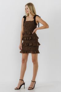 Ruffle Detail Smocked Mini Dress sold by Endless Rose