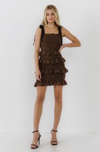 Ruffle Detail Smocked Mini Dress sold by Endless Rose
