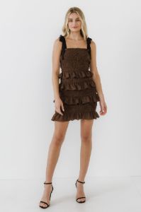 Ruffle Detail Smocked Mini Dress sold by Endless Rose