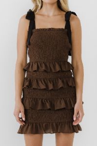 Ruffle Detail Smocked Mini Dress sold by Endless Rose