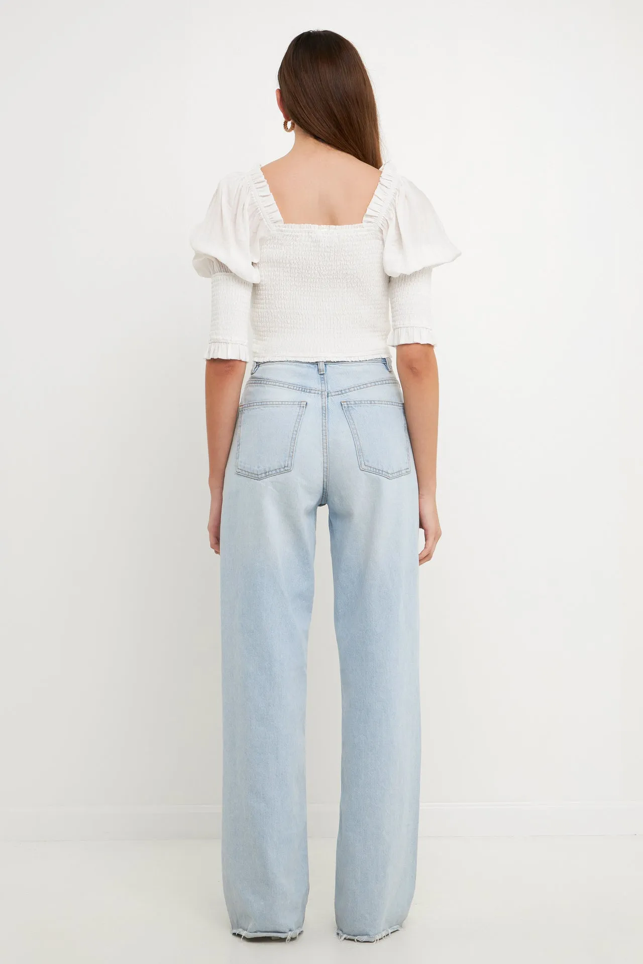 Quarter Sleeve Smocked Puff Sleeve Top sold by Endless Rose product image thumbnail 4