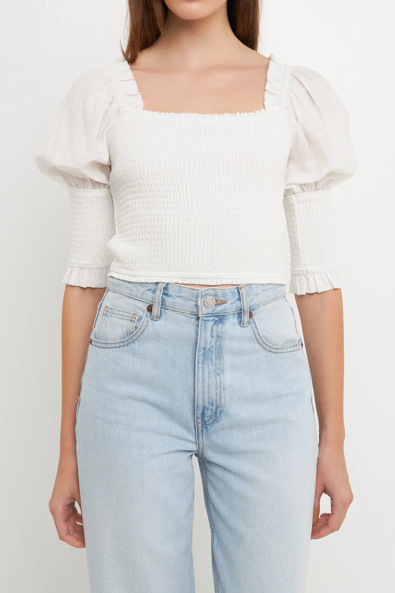 Quarter Sleeve Smocked Puff Sleeve Top sold by Endless Rose product image thumbnail 2