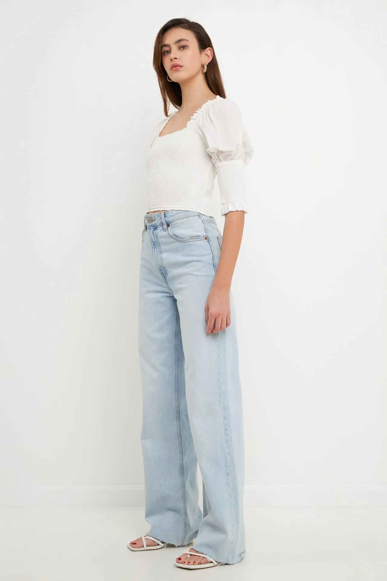 Quarter Sleeve Smocked Puff Sleeve Top sold by Endless Rose product image thumbnail 3