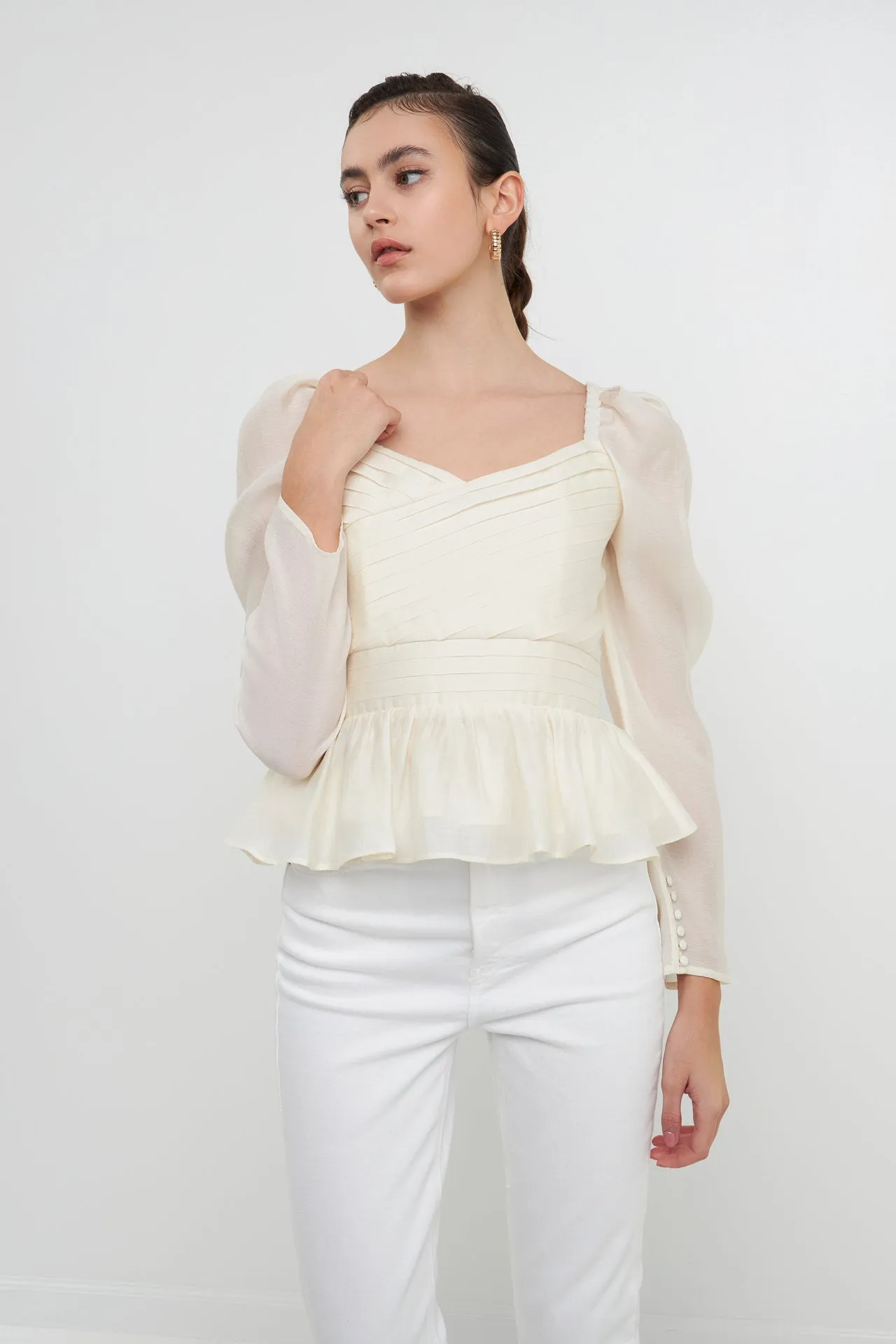 Long-Sleeve Peplum Top sold by Endless Rose product image thumbnail 5