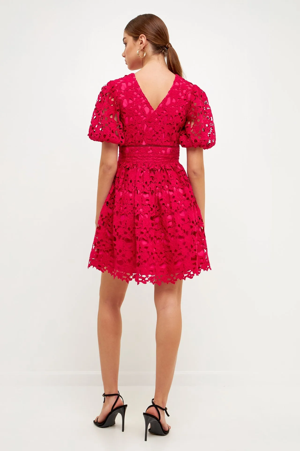 Crochet Lace Puff Sleeve Mini Dress sold by Endless Rose product image thumbnail 4
