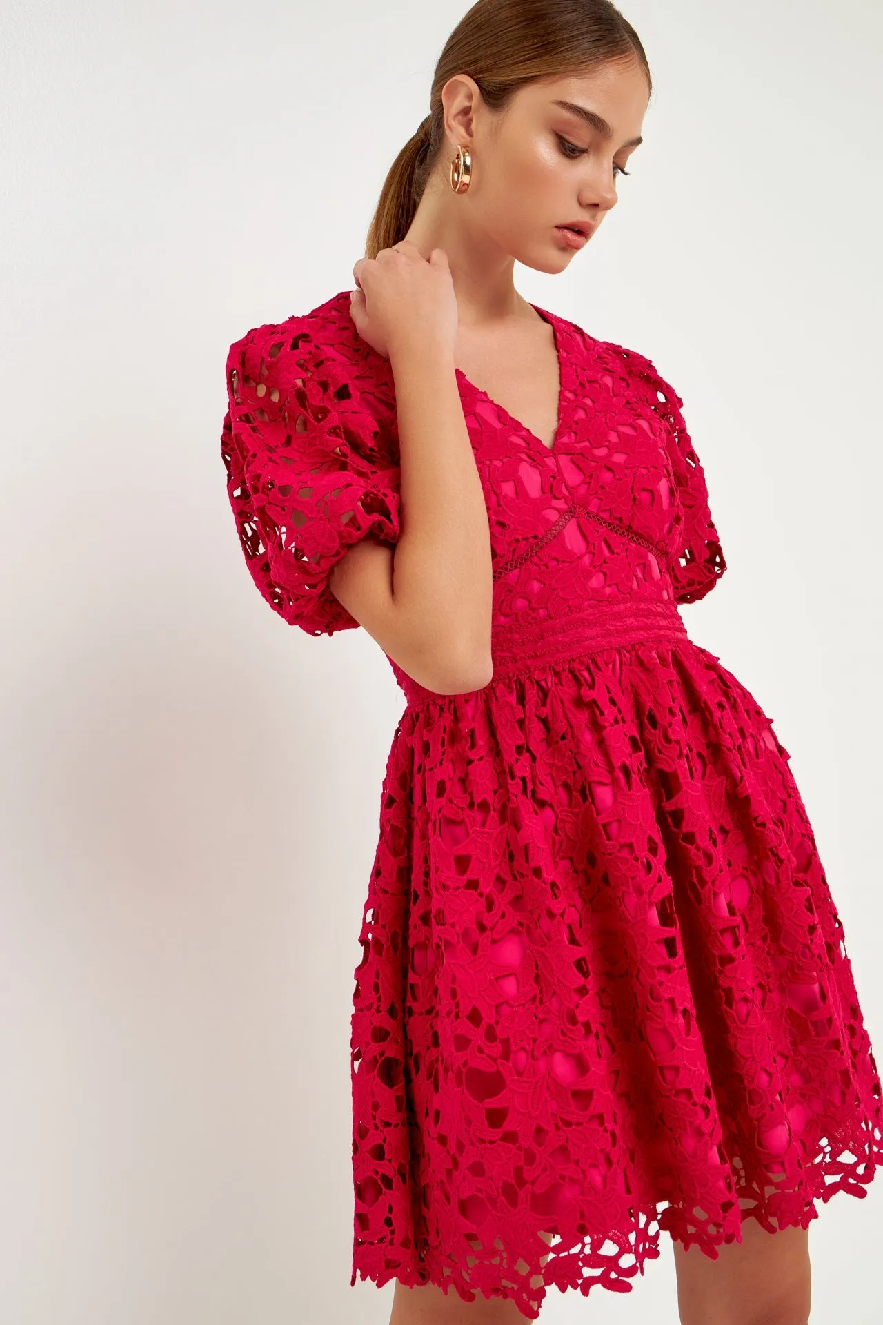 Crochet Lace Puff Sleeve Mini Dress sold by Endless Rose product image thumbnail 5