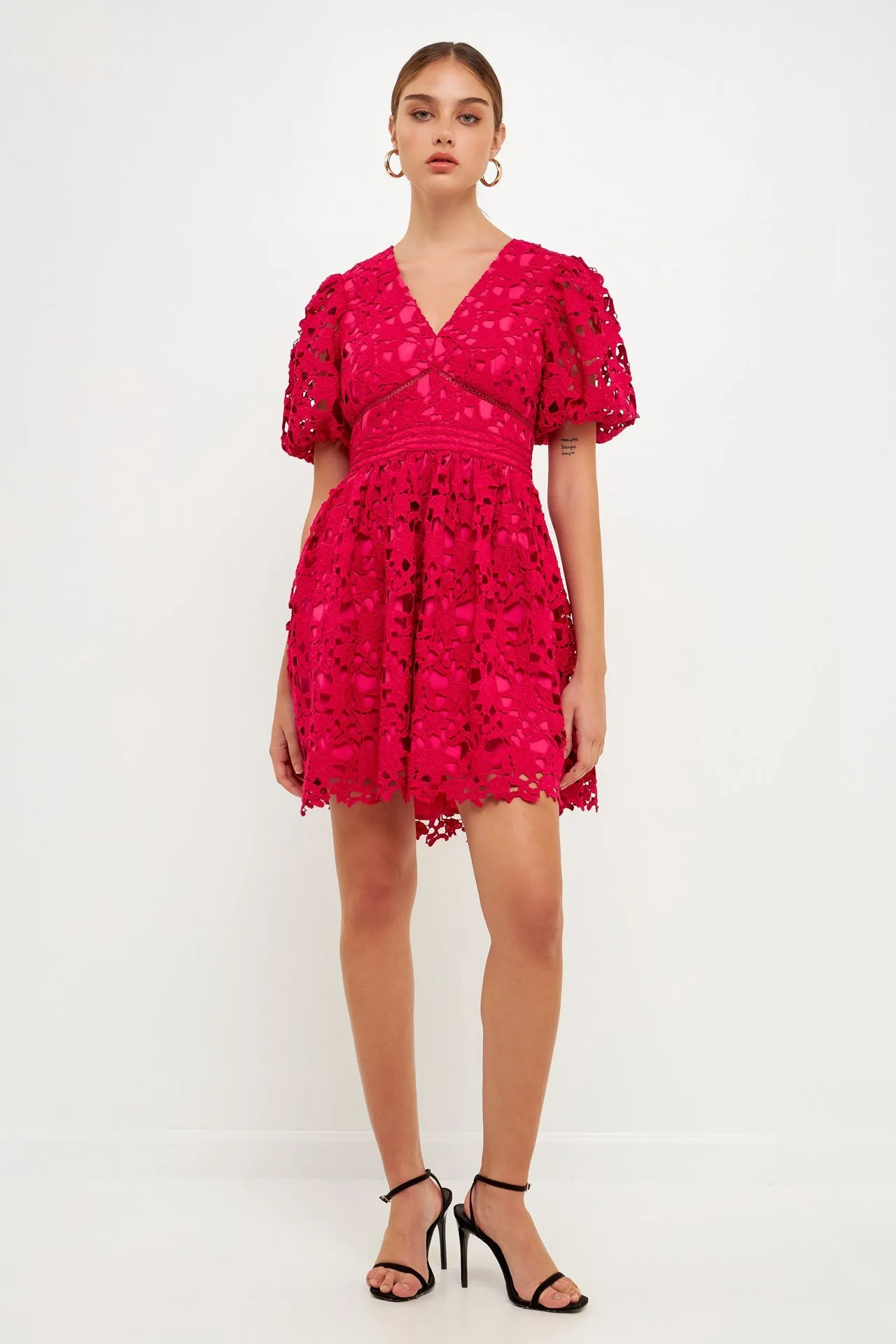Crochet Lace Puff Sleeve Mini Dress sold by Endless Rose