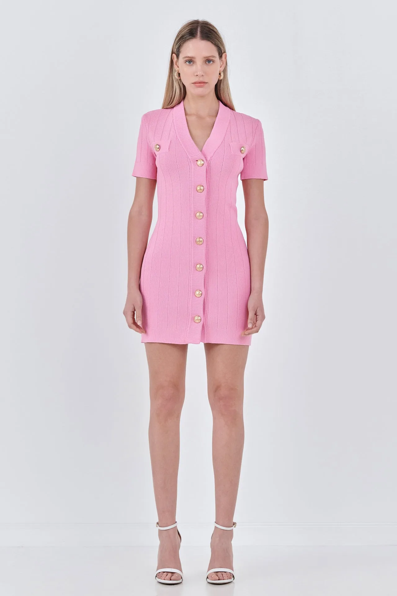 Shank Button V-neckline Knit Mini Dress - Final Sale sold by Endless Rose