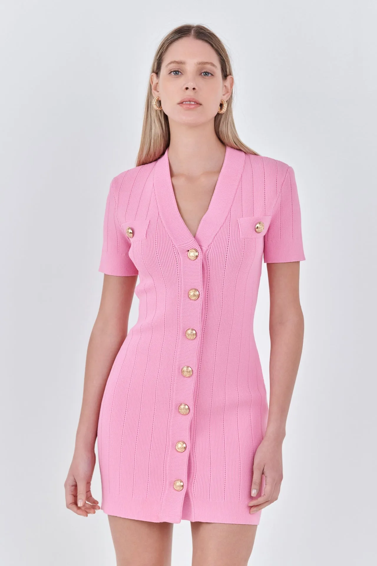 Shank Button V-neckline Knit Mini Dress - Final Sale sold by Endless Rose product image thumbnail 5