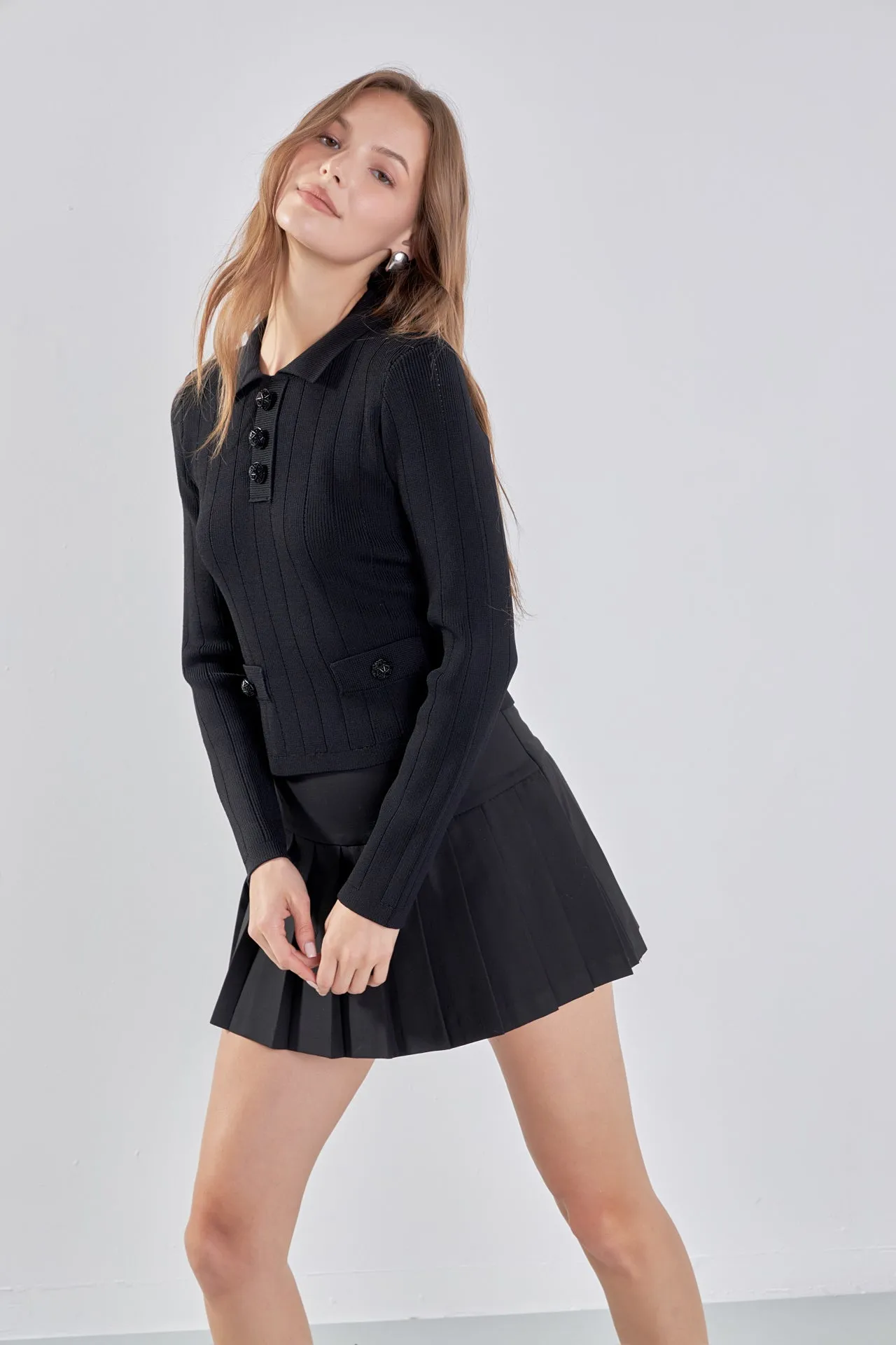 Jewel Buttoned Knit Long Sleeve Top sold by Endless Rose