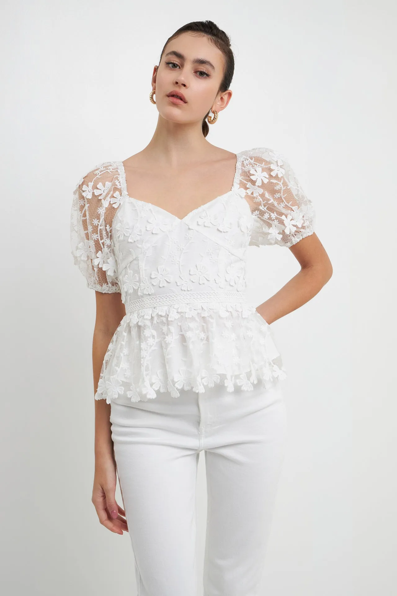 Floral Embroidered Lace Peplum Top sold by Endless Rose product image thumbnail 5