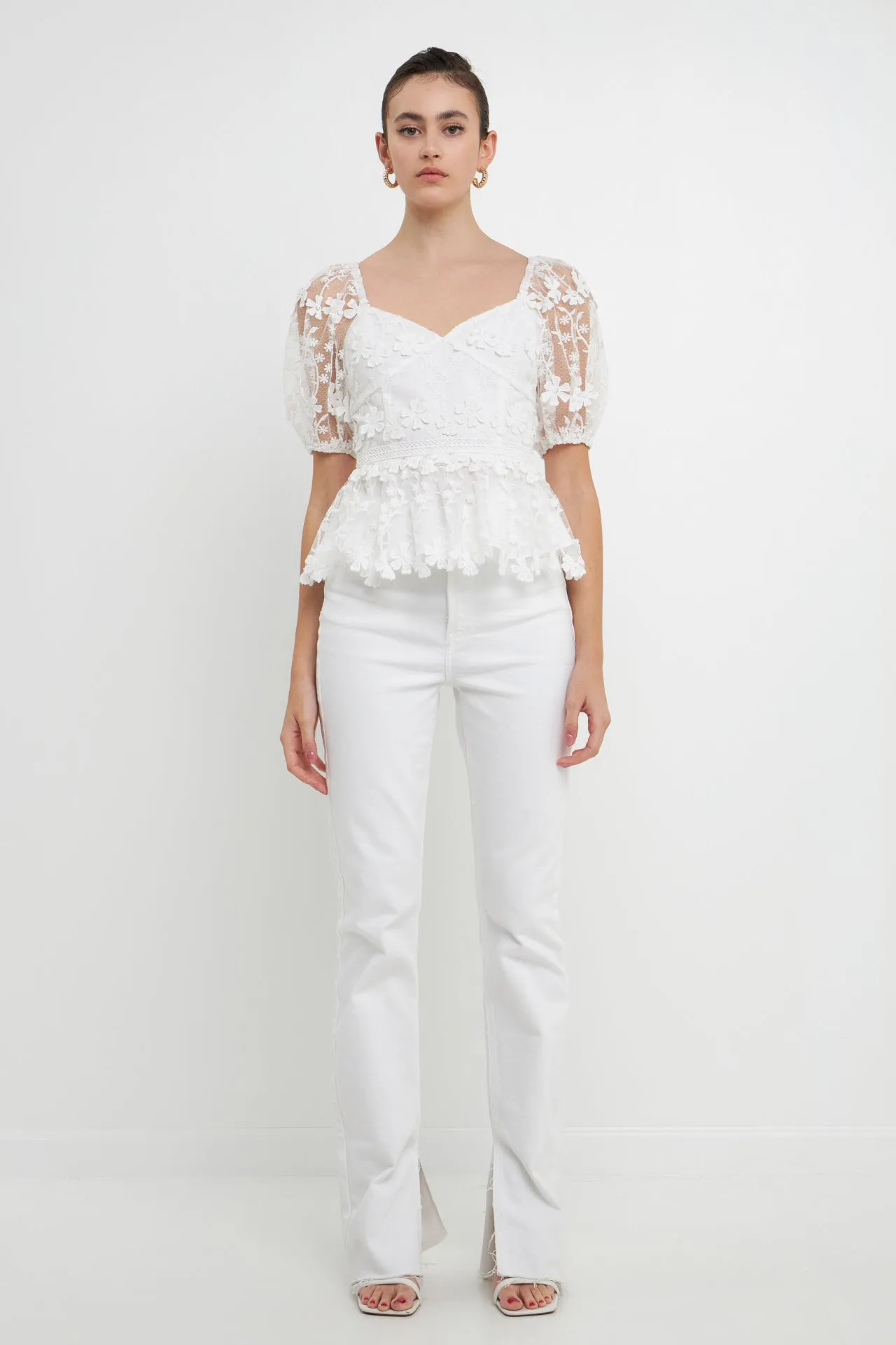 Floral Embroidered Lace Peplum Top sold by Endless Rose