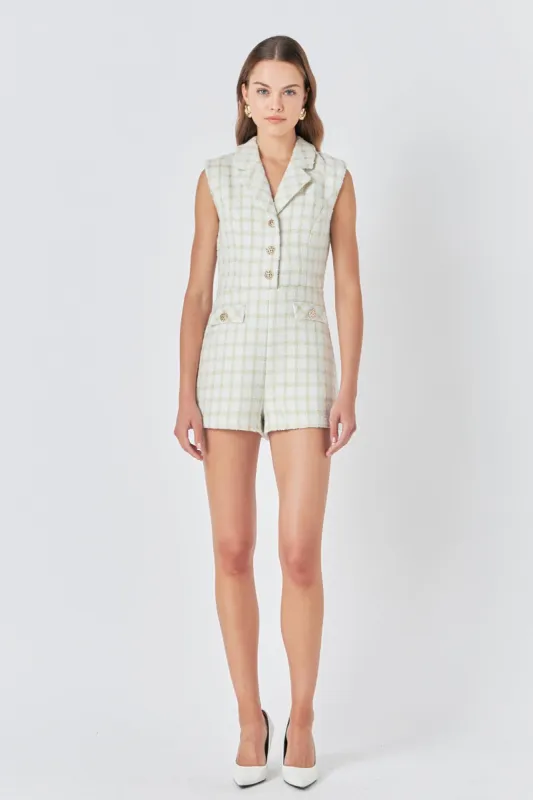 Sleeveless Tweed Suited Romper sold by Endless Rose