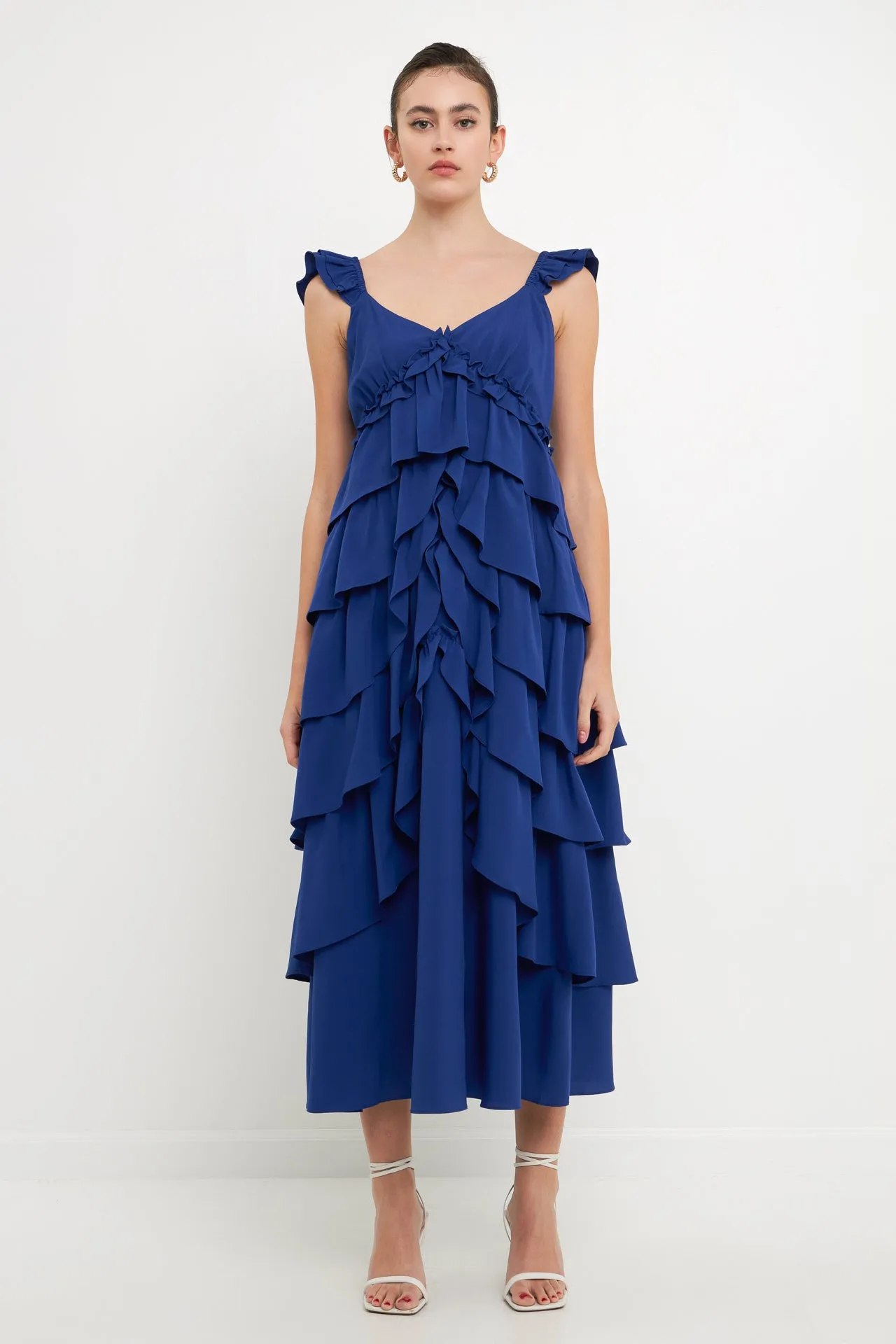 Waterfall Tiered Maxi High Low Dress sold by Endless Rose