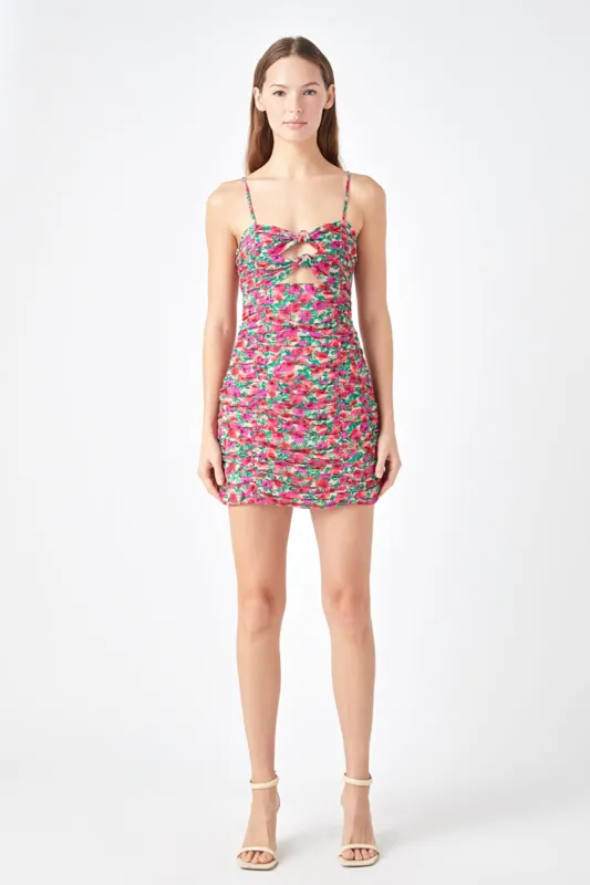 Floral Double Knot Ruched Mini Dress sold by Endless Rose