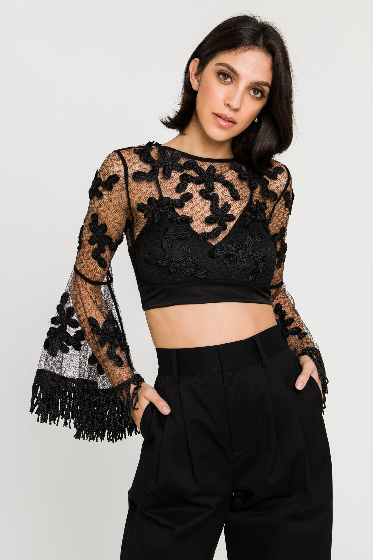 Floral Lace Crop Top with Bell Sleeve sold by Endless Rose product image thumbnail 5