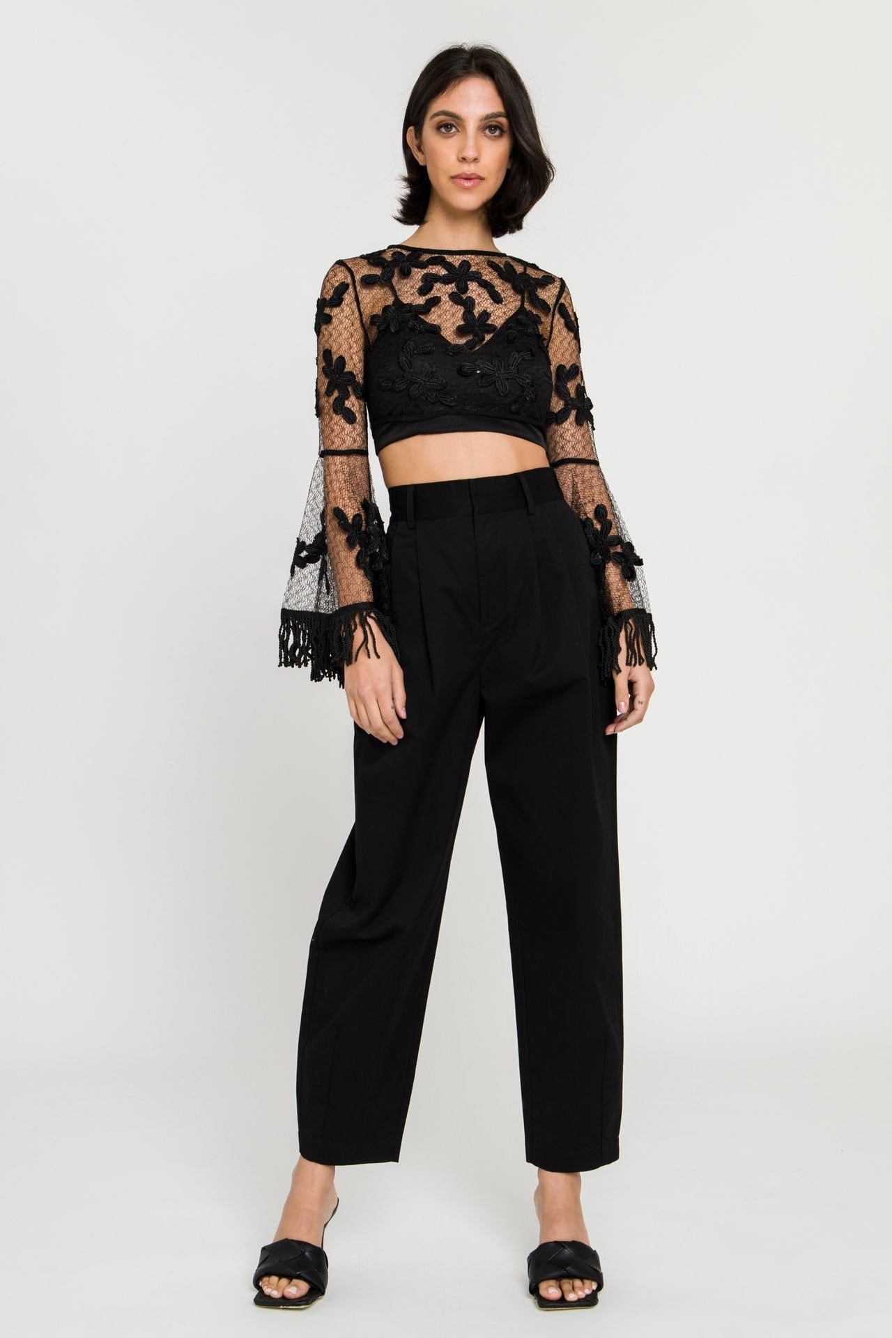 Floral Lace Crop Top with Bell Sleeve sold by Endless Rose