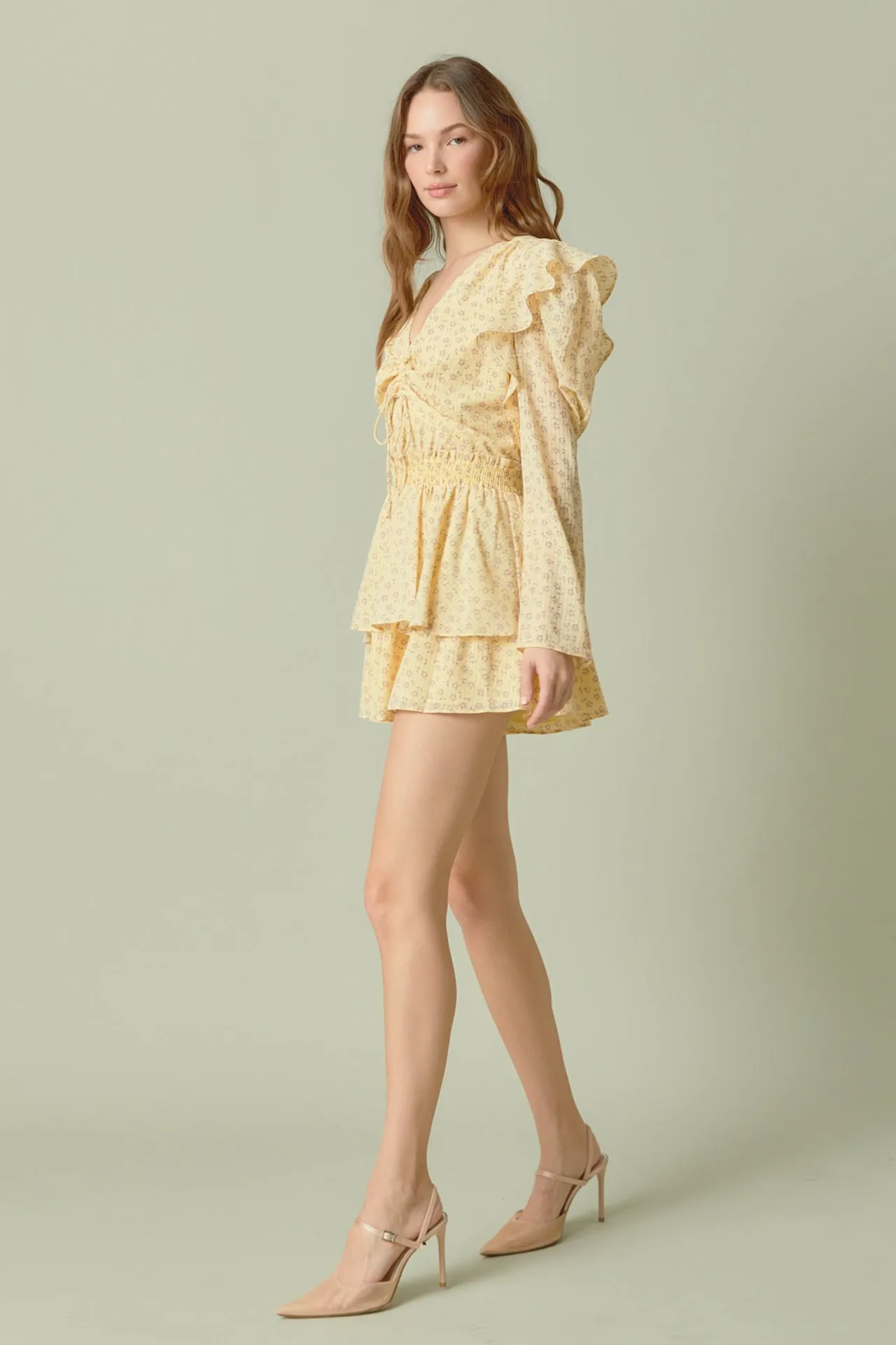 Ruched Front Long Sleeve Floral Romper sold by Endless Rose product image thumbnail 3