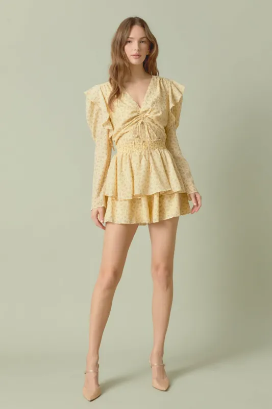 Ruched Front Long Sleeve Floral Romper sold by Endless Rose