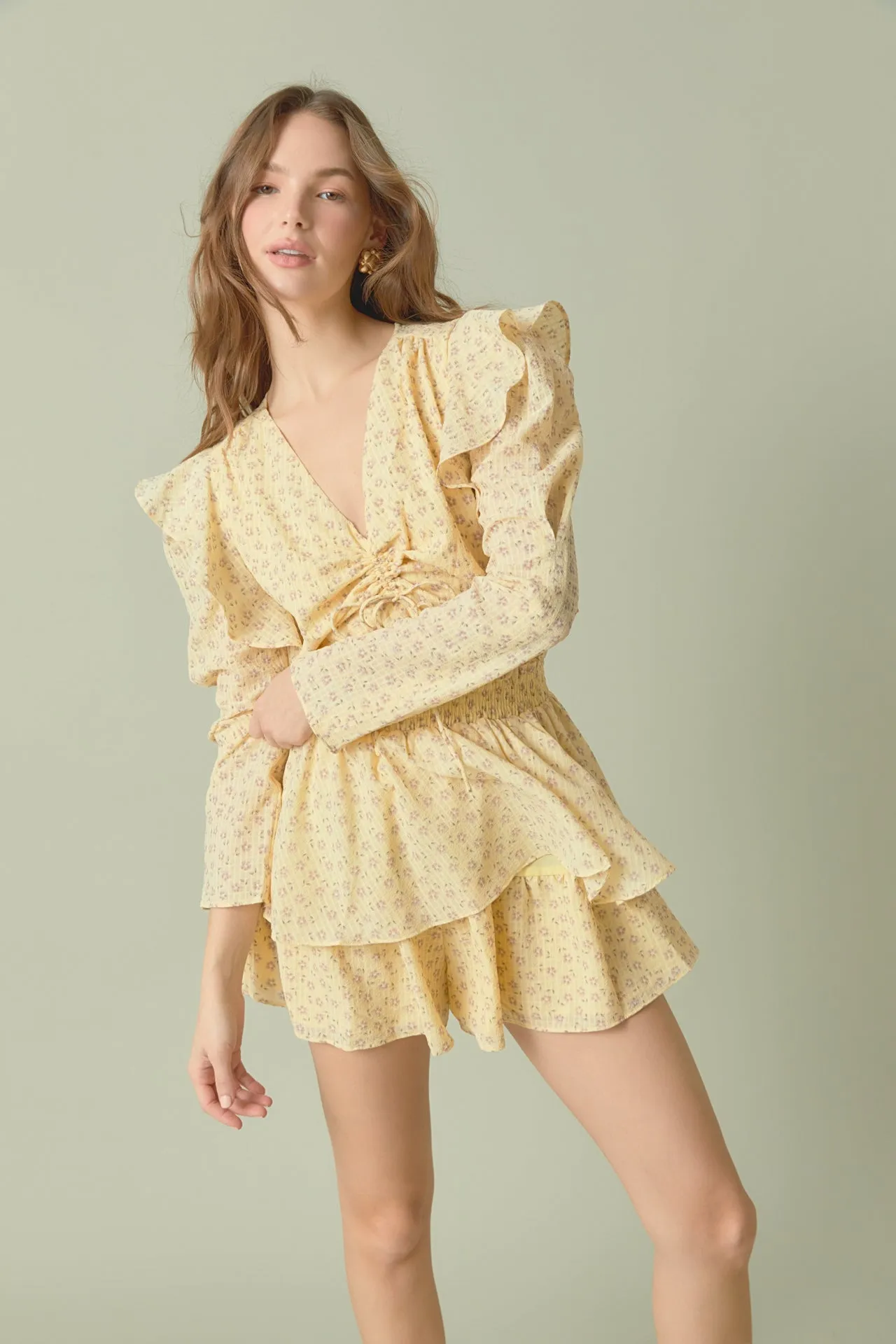 Ruched Front Long Sleeve Floral Romper sold by Endless Rose product image thumbnail 5