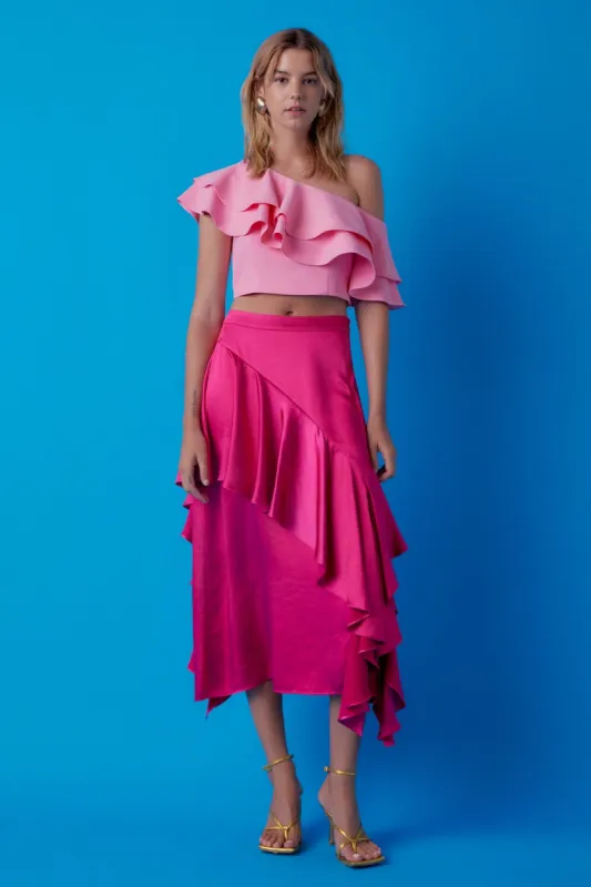 Satin Waterfall Midi Skirt sold by Endless Rose