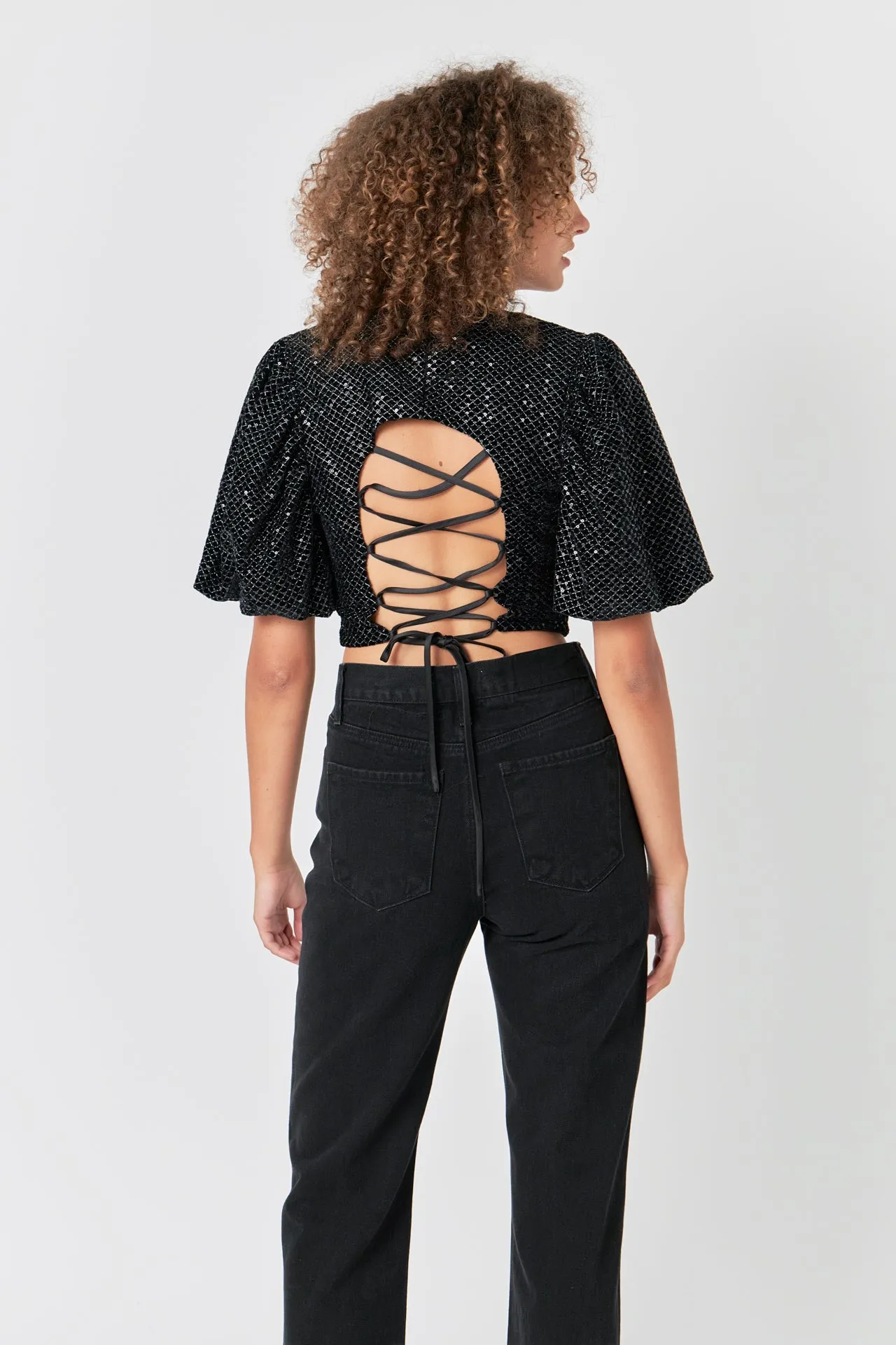 Short Sleeve Sequin Crop Top sold by Endless Rose product image thumbnail 5