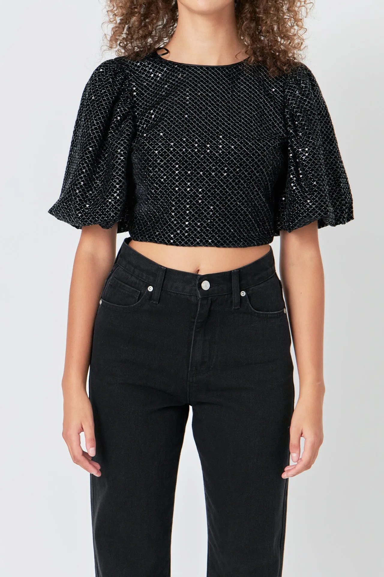 Short Sleeve Sequin Crop Top sold by Endless Rose product image thumbnail 2